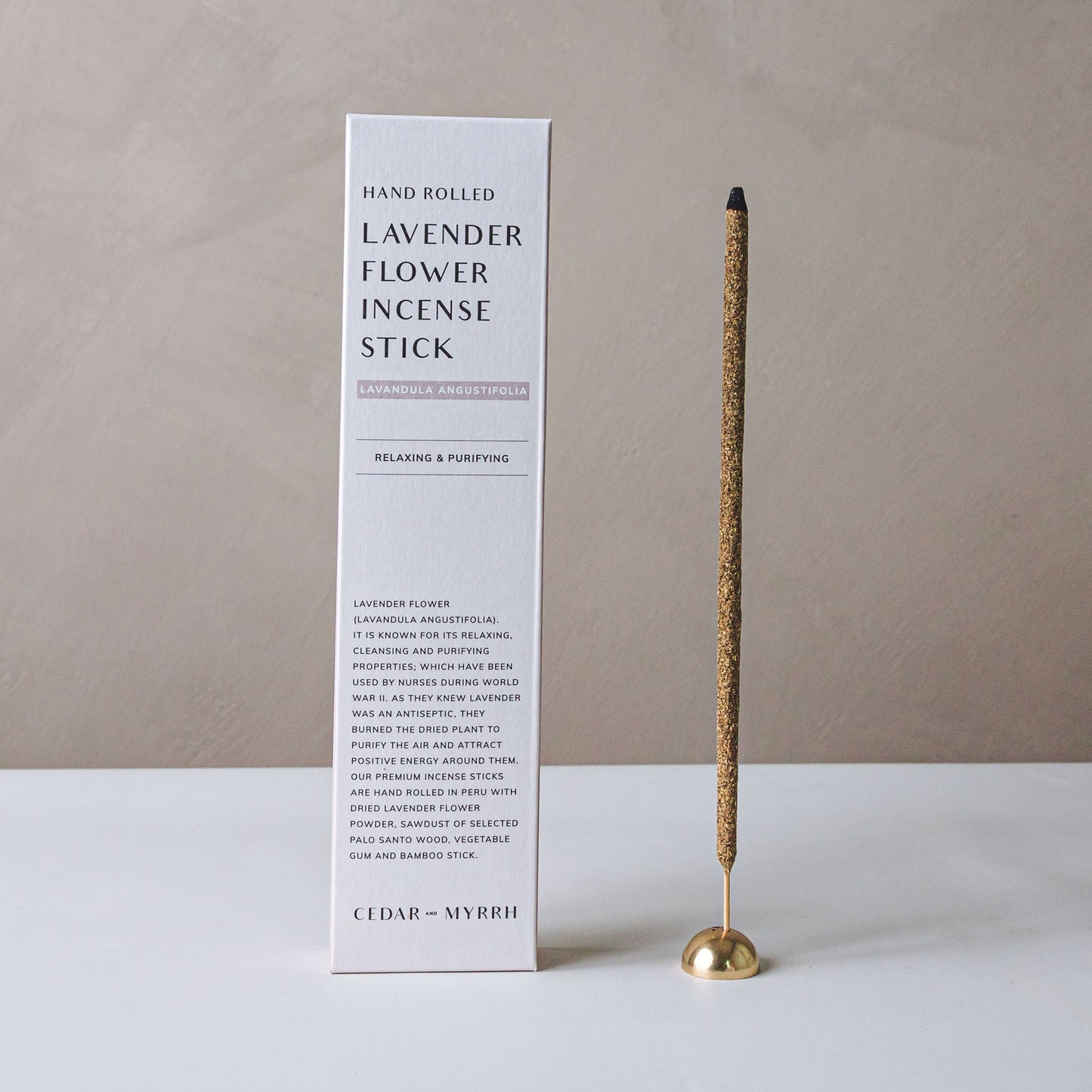 Hand Rolled Lavender Flower Incense Stick - Cedar & Myrrh
