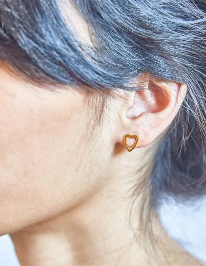 Gold Heart Outline Stud Earrings - Admiral Row