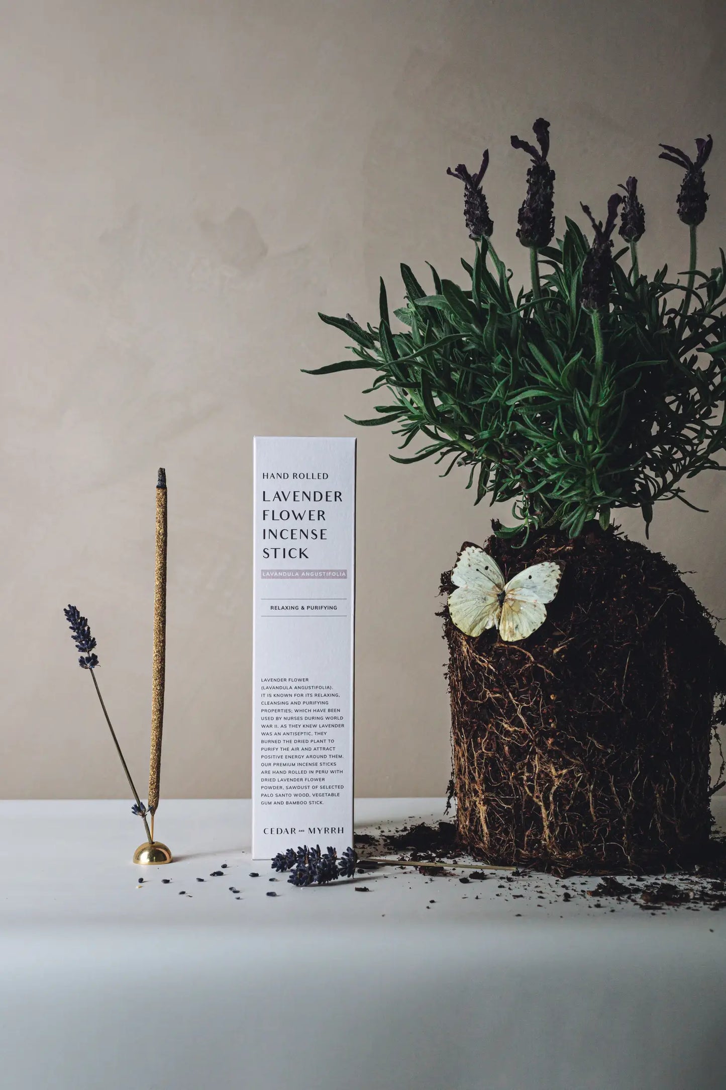 Hand Rolled Lavender Flower Incense Stick - Cedar & Myrrh