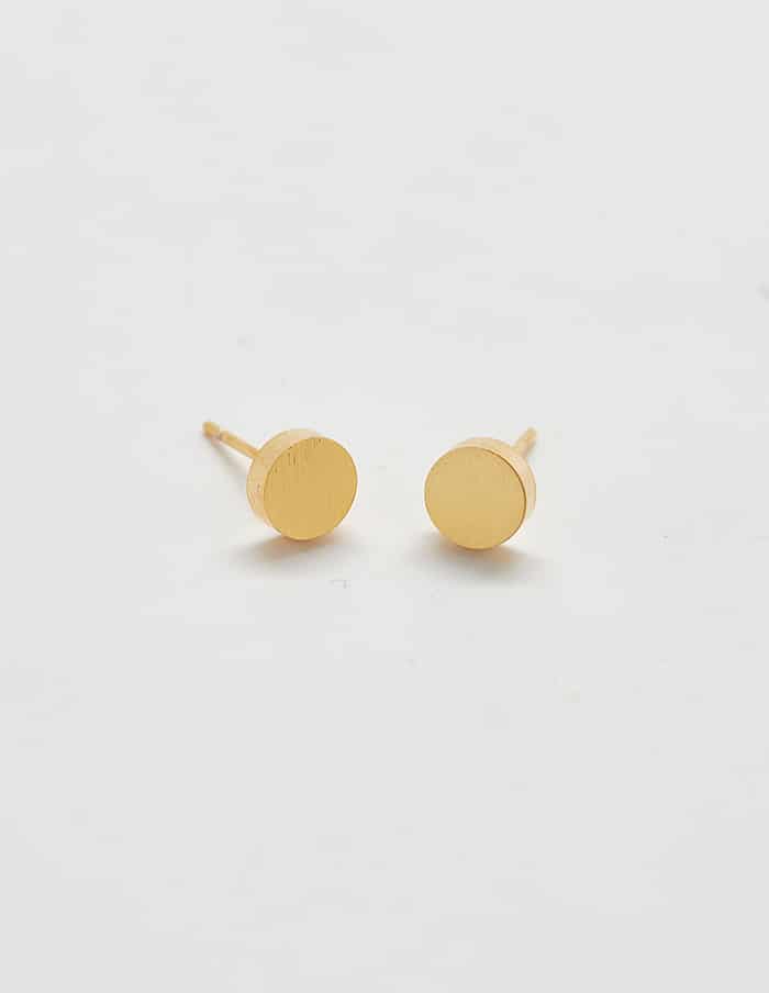 Gold Round Flat Stud Earrings