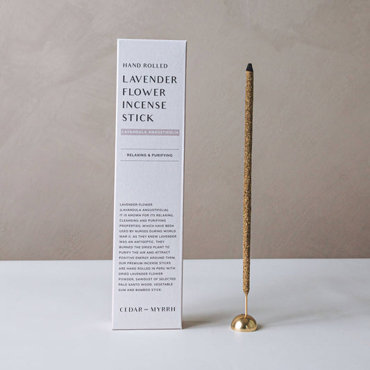 Hand Rolled Lavender Flower Incense Stick - Cedar & Myrrh