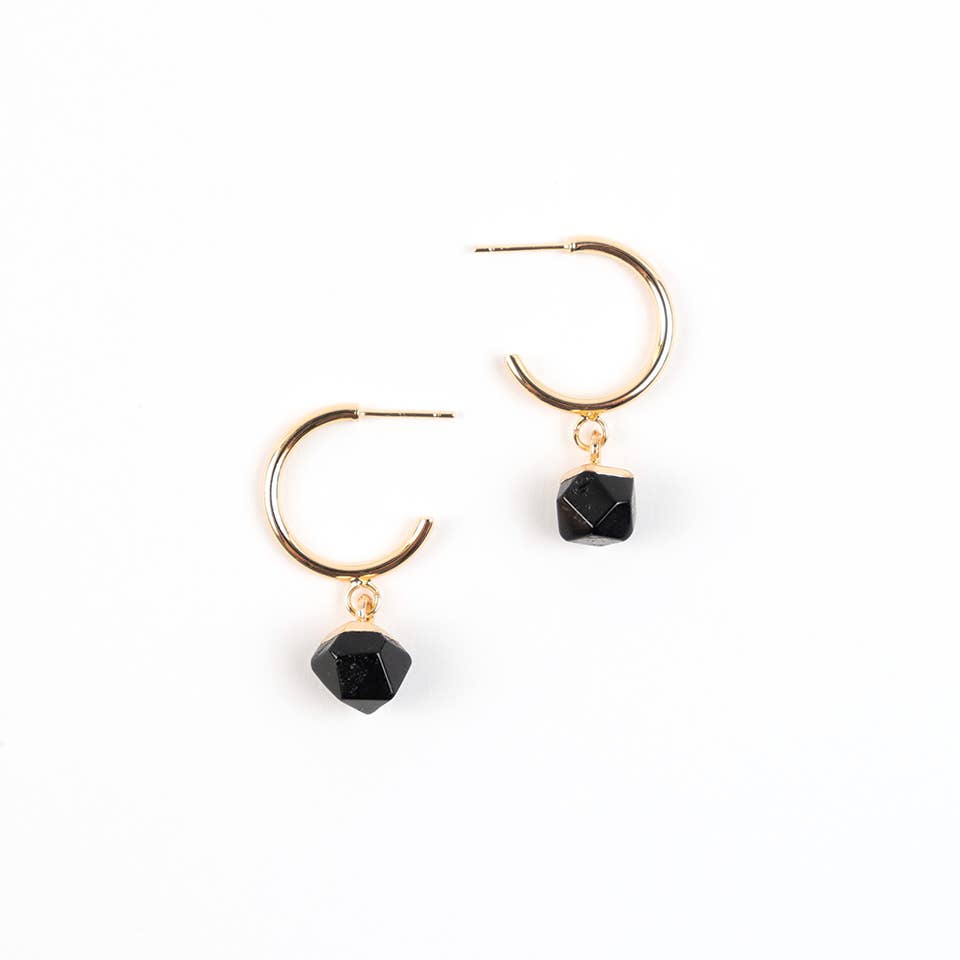 Faceted Stone Gold Hoop Earrings